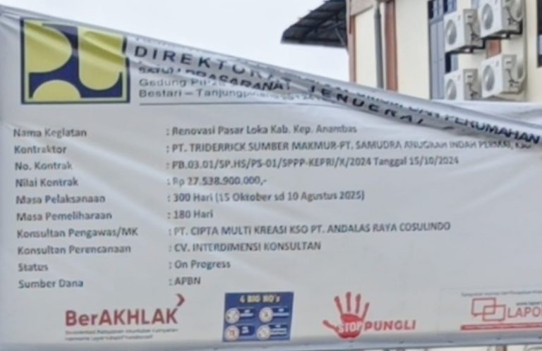 Kontrak Proyek Revitalisasi Pasar Loka Anambas Melewati TA 2024